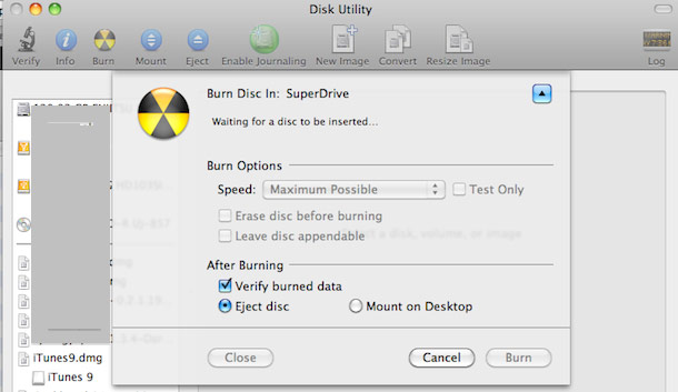 Masterizzare file immagine .ISO o .DMG su Mac OS X